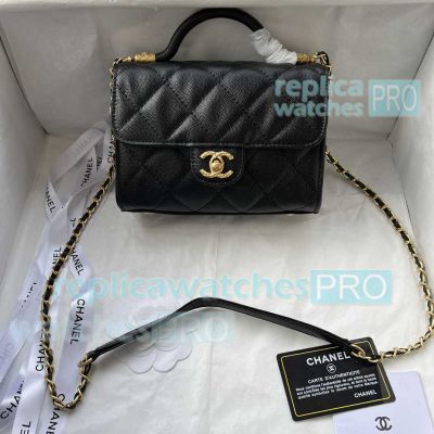 Replica Chane1 Black Calfskin Flap Bag Chain Strap 